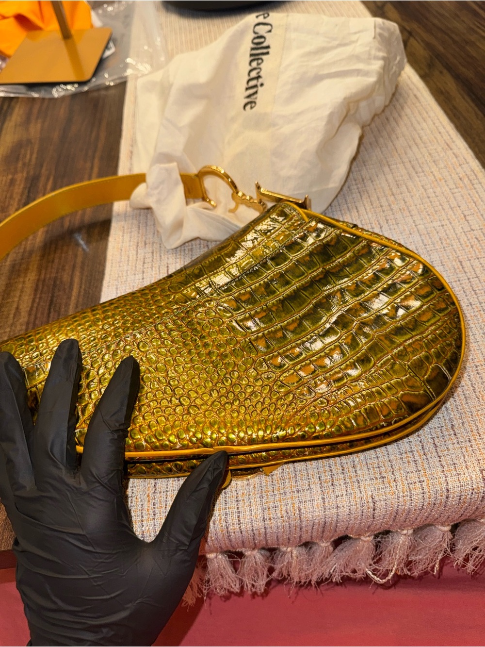 Rare Vintage Dior Saddle Bag with Yellow Croc-Embossed and Gold Hardware - Picture 16 of 16